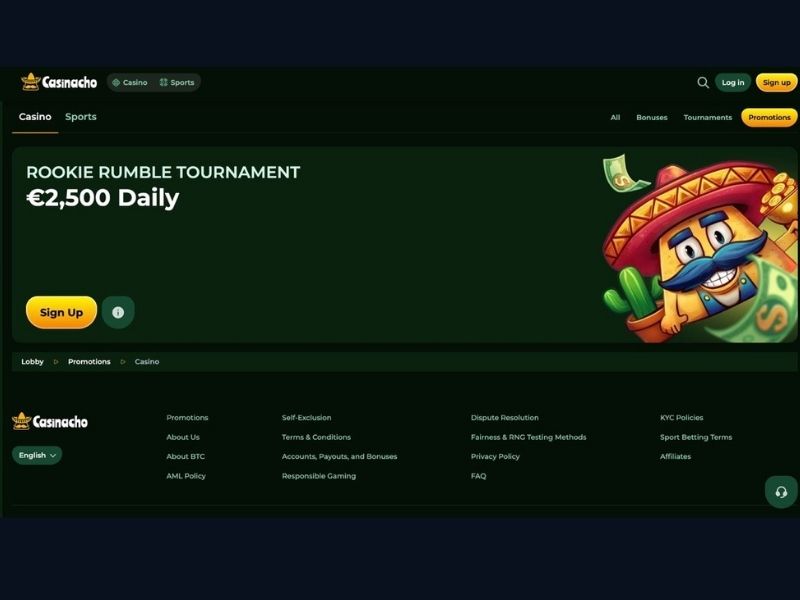 Aktywacja cashbacku i turniejów po rejestracji w Casinacho Casino Nacho Casino